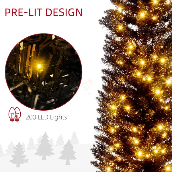 6ft Pre Lit Pencil Christmas Tree, Slim Artificial Xmas Tree with Realistic Branches and Warm White LED Lights for Holiday, Black - product image 5