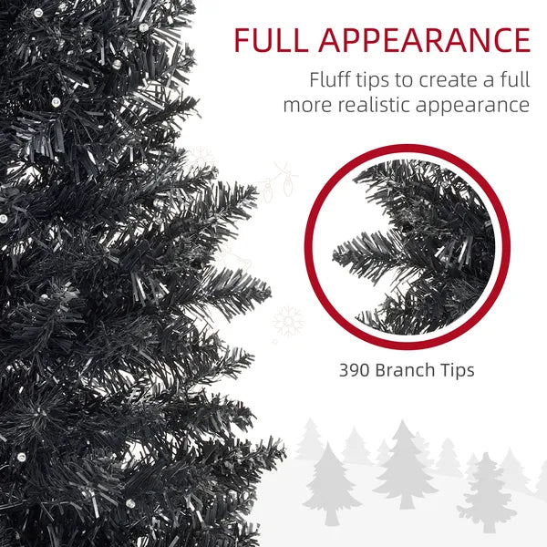 6ft Pre Lit Pencil Christmas Tree, Slim Artificial Xmas Tree with Realistic Branches and Warm White LED Lights for Holiday, Black - product image 6