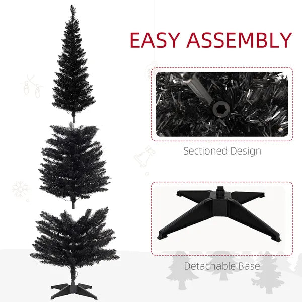 6ft Pre Lit Pencil Christmas Tree, Slim Artificial Xmas Tree with Realistic Branches and Warm White LED Lights for Holiday, Black - product image 7