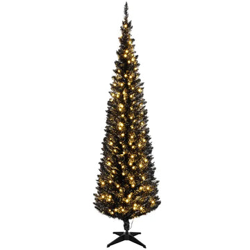 6ft Pre Lit Pencil Christmas Tree, Slim Artificial Xmas Tree with Realistic Branches and Warm White LED Lights for Holiday, Black - product image 1