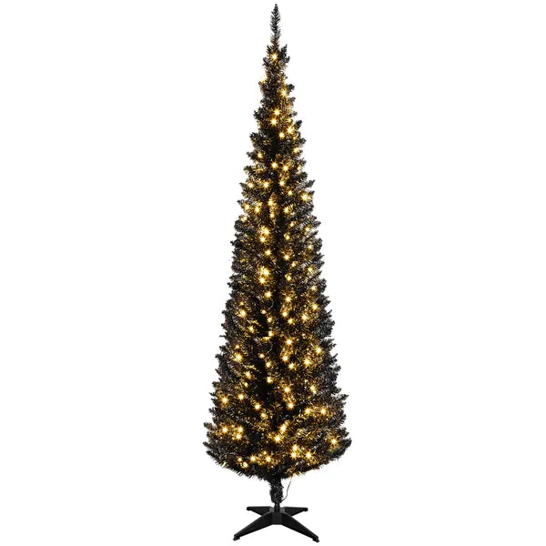 6ft Pre Lit Pencil Christmas Tree, Slim Artificial Xmas Tree with Realistic Branches and Warm White LED Lights for Holiday, Black - product image 1