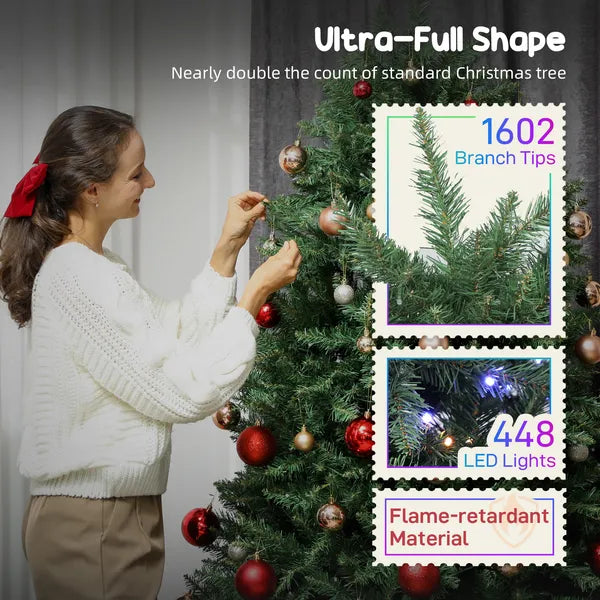 HOMCOM 6ft Prelit Christmas Tree with Full-Spectrum LEDs, Smart App Control, Wide Full Hinged Xmas Tree, Easy Assembly - product image 8