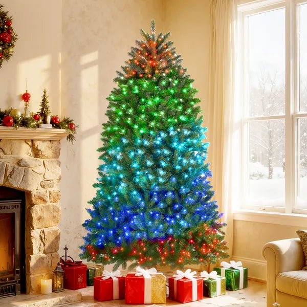HOMCOM 6ft Prelit Christmas Tree with Full-Spectrum LEDs, Smart App Control, Wide Full Hinged Xmas Tree, Easy Assembly - product image 2