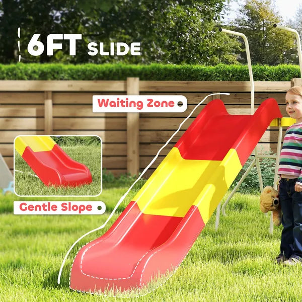 6ft Slide for Kids, Metal Freestanding Playground Equipment with Climbing Ladder, for Backyard, Outdoor, Indoor, Red - product image 4