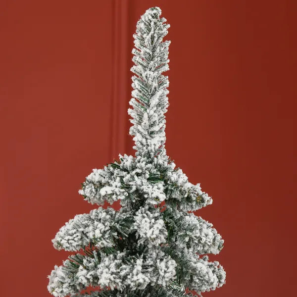 HOMCOM 6ft Snow-Flocked Christmas Tree, Slim Pencil Xmas Tree with 395 Realistic Branches and Metal Base, Green - product image 8