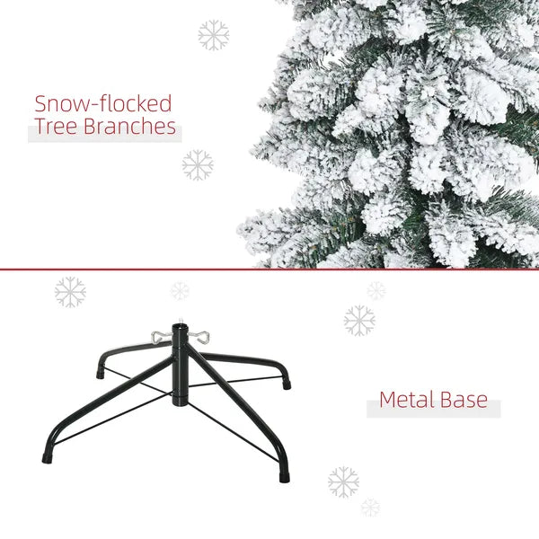HOMCOM 6ft Snow-Flocked Christmas Tree, Slim Pencil Xmas Tree with 395 Realistic Branches and Metal Base, Green - product image 7