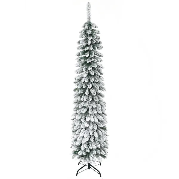 HOMCOM 6ft Snow-Flocked Christmas Tree, Slim Pencil Xmas Tree with 395 Realistic Branches and Metal Base, Green - product image 11