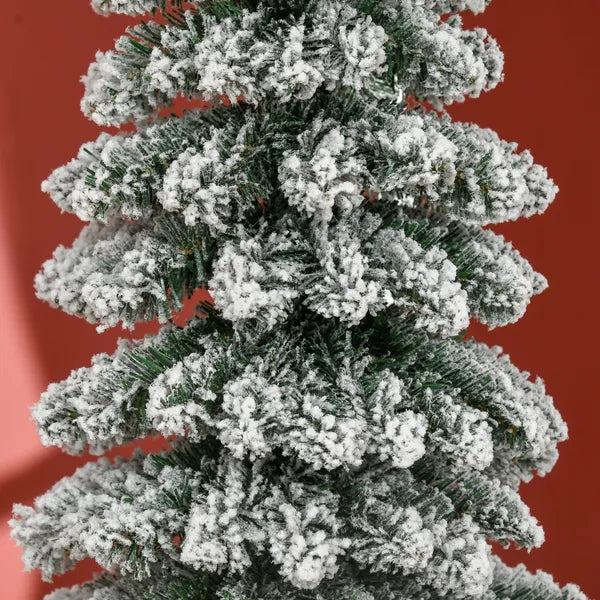 HOMCOM 6ft Snow-Flocked Christmas Tree, Slim Pencil Xmas Tree with 395 Realistic Branches and Metal Base, Green - product image 9