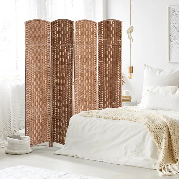 HOMCOM 6FT Tall 4-Panel Wicker Weave Room Divider, Folding Privacy Screen, Portable Partition for Bedroom and Home Office, Natural - product image 2