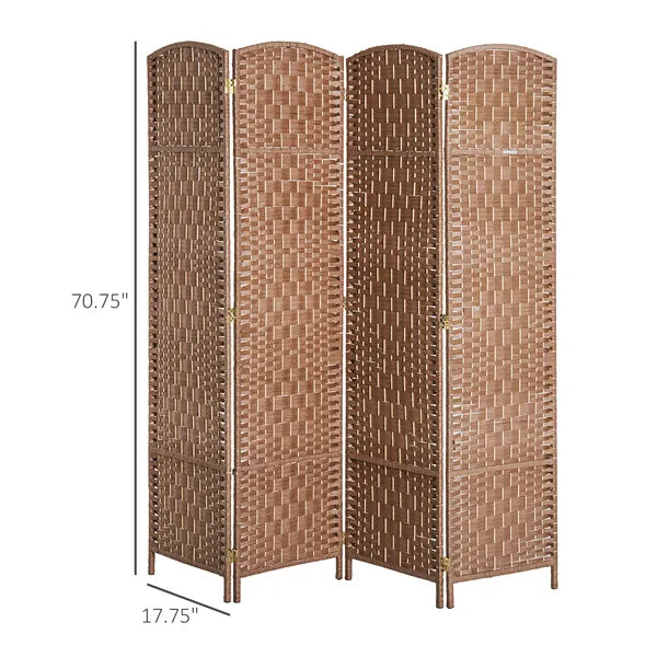 HOMCOM 6FT Tall 4-Panel Wicker Weave Room Divider, Folding Privacy Screen, Portable Partition for Bedroom and Home Office, Natural - product image 3