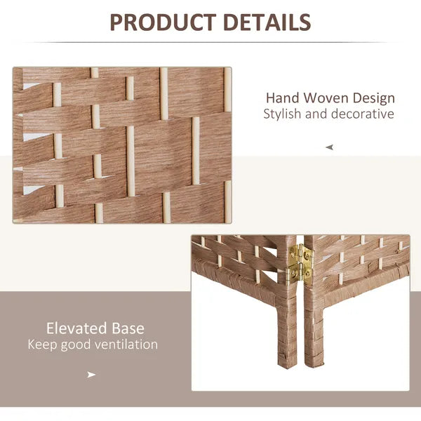 HOMCOM 6FT Tall 4-Panel Wicker Weave Room Divider, Folding Privacy Screen, Portable Partition for Bedroom and Home Office, Natural - product image 6