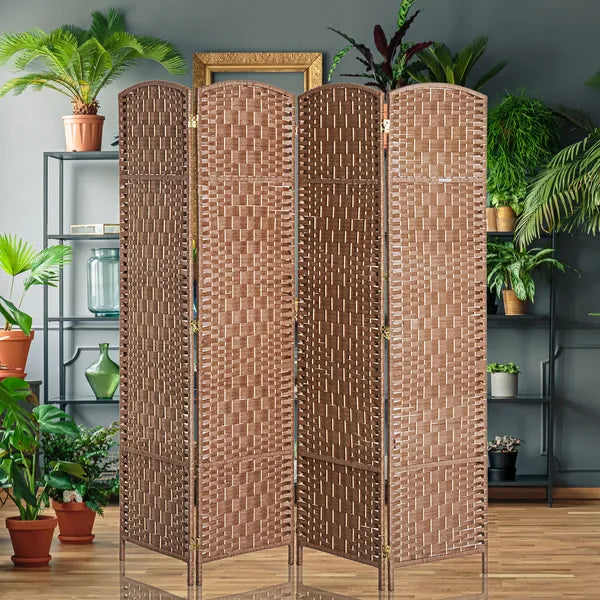 HOMCOM 6FT Tall 4-Panel Wicker Weave Room Divider, Folding Privacy Screen, Portable Partition for Bedroom and Home Office, Natural - product image 8