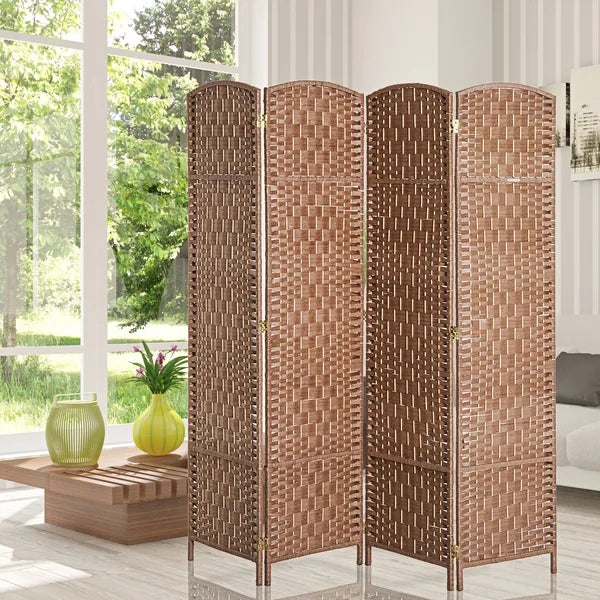 HOMCOM 6FT Tall 4-Panel Wicker Weave Room Divider, Folding Privacy Screen, Portable Partition for Bedroom and Home Office, Natural - product image 7
