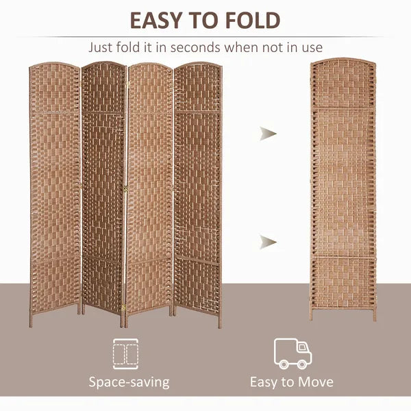 HOMCOM 6FT Tall 4-Panel Wicker Weave Room Divider, Folding Privacy Screen, Portable Partition for Bedroom and Home Office, Natural - product image 4