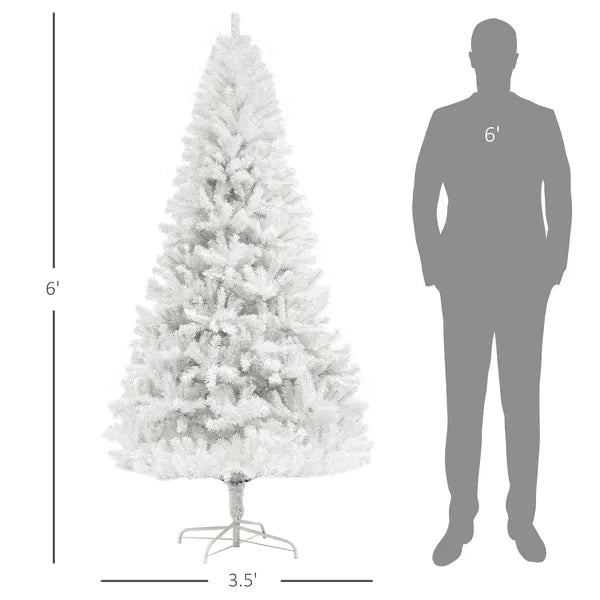 HOMCOM 6 Ft Unlit Artificial White Christmas Tree, Holiday Decor with 1000 Branch Tips, Auto Open and Steel Base - product image 3