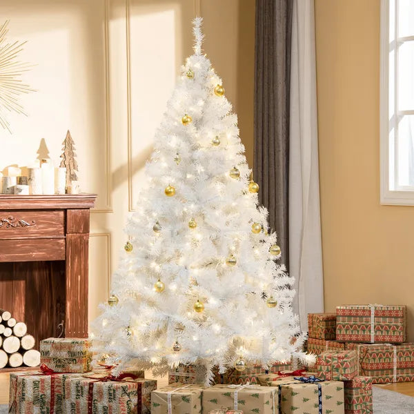 6ft White Christmas Tree Pre Lit PVC with Metal Stand 250 Warm White LED 1000 Tips for Home Decoration - product image 2