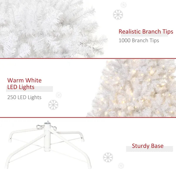 6ft White Christmas Tree Pre Lit PVC with Metal Stand 250 Warm White LED 1000 Tips for Home Decoration - product image 7