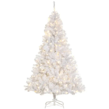 6ft White Christmas Tree Pre Lit PVC with Metal Stand 250 Warm White LED 1000 Tips for Home Decoration - product image 1