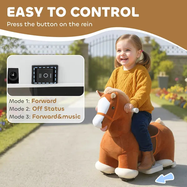 Qaba 6V Battery Powered Ride on Horse with Music, Forward, Foot Pedal, Soft Touch, Washable Cover, for 1.5-5 Years Old - product image 5