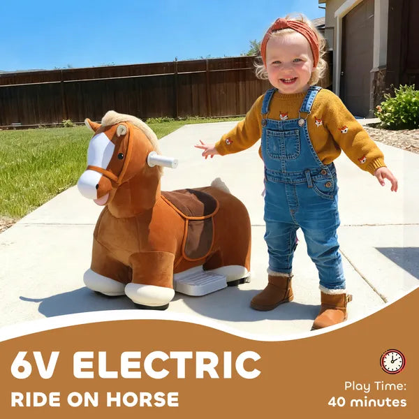 Qaba 6V Battery Powered Ride on Horse with Music, Forward, Foot Pedal, Soft Touch, Washable Cover, for 1.5-5 Years Old - product image 4