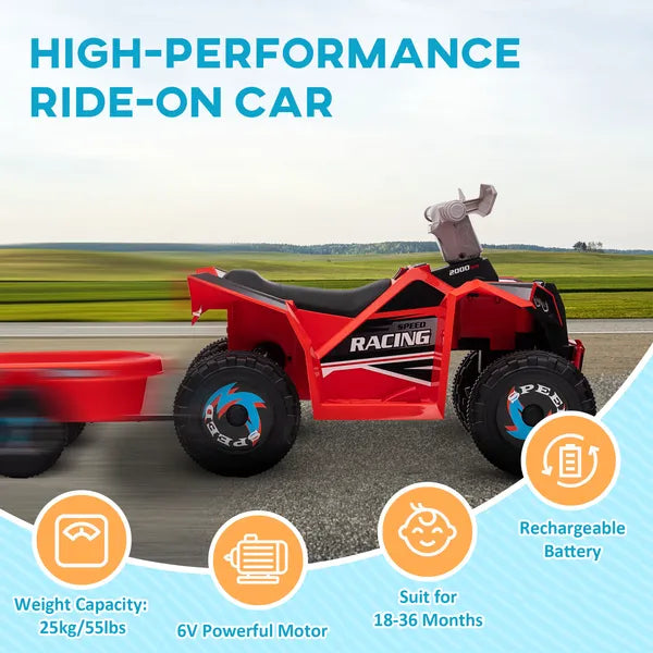 Aosom Kids 6V Ride-On Car with Trailer Red for Ages 18-36 Months - product image 6