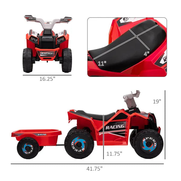 Aosom Kids 6V Ride-On Car with Trailer Red for Ages 18-36 Months - product image 3