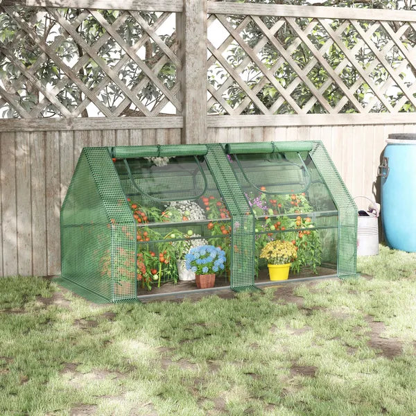 Outsunny 6x3x3 Small Backyard Greenhouse, Portable with 2 PE/PVC Covers and 2 Roll Up Windows, for Outdoor Planter Warm House, Green - product image 2