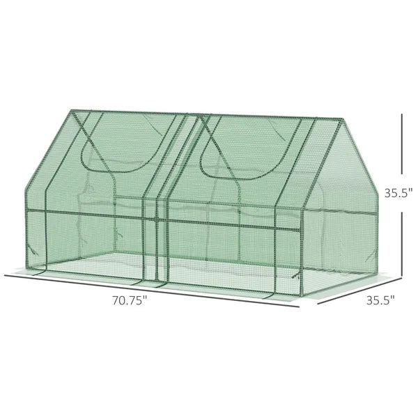 Outsunny 6x3x3 Small Backyard Greenhouse, Portable with 2 PE/PVC Covers and 2 Roll Up Windows, for Outdoor Planter Warm House, Green - product image 3
