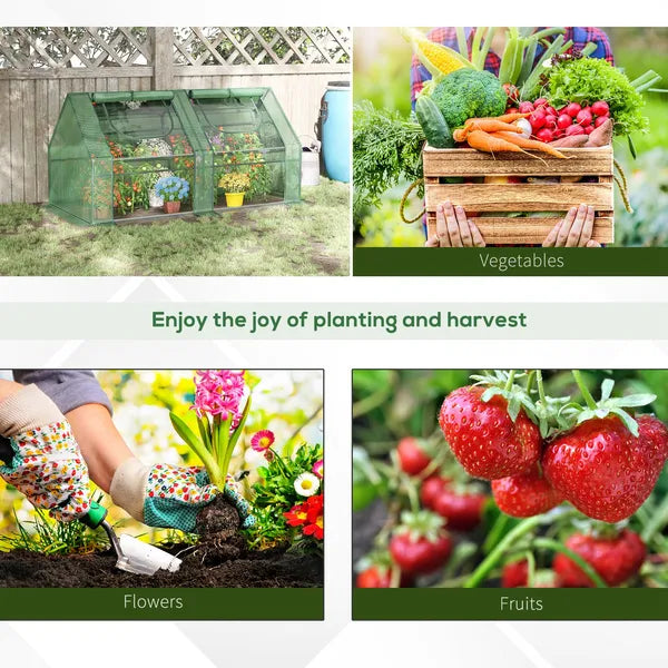 Outsunny 6x3x3 Small Backyard Greenhouse, Portable with 2 PE/PVC Covers and 2 Roll Up Windows, for Outdoor Planter Warm House, Green - product image 8