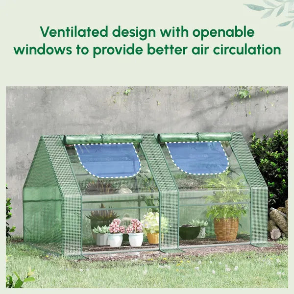 Outsunny 6x3x3 Small Backyard Greenhouse, Portable with 2 PE/PVC Covers and 2 Roll Up Windows, for Outdoor Planter Warm House, Green - product image 4