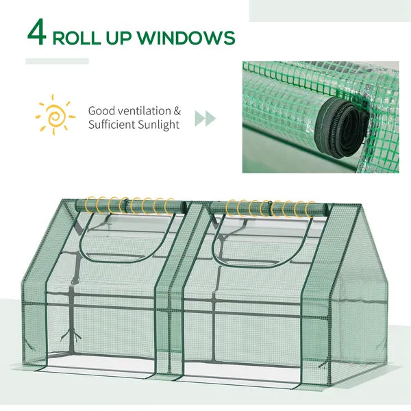 Outsunny 6x3x3 Small Backyard Greenhouse, Portable with 2 PE/PVC Covers and 2 Roll Up Windows, for Outdoor Planter Warm House, Green - product image 6