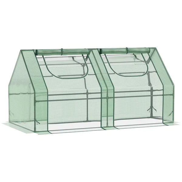 Outsunny 6x3x3 Small Backyard Greenhouse, Portable with 2 PE/PVC Covers and 2 Roll Up Windows, for Outdoor Planter Warm House, Green - product image 1