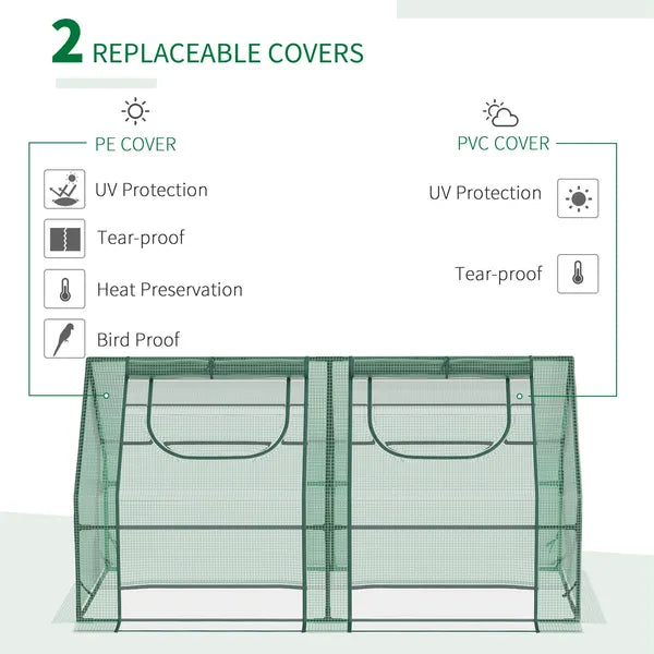Outsunny 6x3x3 Small Backyard Greenhouse, Portable with 2 PE/PVC Covers and 2 Roll Up Windows, for Outdoor Planter Warm House, Green - product image 7