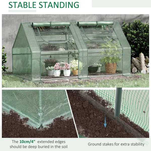 Outsunny 6x3x3 Small Backyard Greenhouse, Portable with 2 PE/PVC Covers and 2 Roll Up Windows, for Outdoor Planter Warm House, Green - product image 5