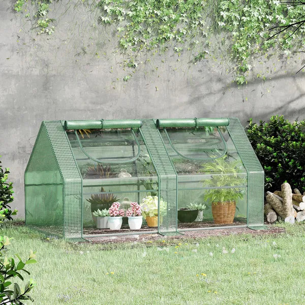 Outsunny 6x3x3 Small Backyard Greenhouse, Portable with 2 PE/PVC Covers and 2 Roll Up Windows, for Outdoor Planter Warm House, Green - product image 11