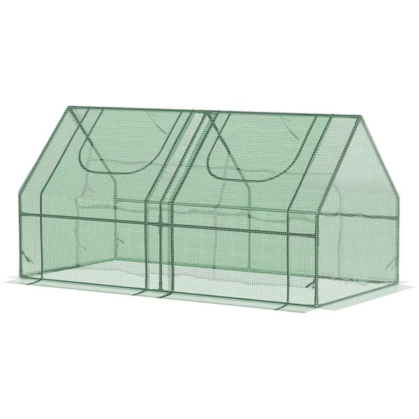 Outsunny 6x3x3 Small Backyard Greenhouse, Portable with 2 PE/PVC Covers and 2 Roll Up Windows, for Outdoor Planter Warm House, Green - product image 12