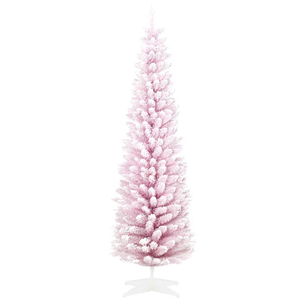 HOMCOM 7' Decorated Christmas Tree Snow Flocked Artificial Christmas Tree with Pencil Shape, Realistic Branches, Pink - product image 11