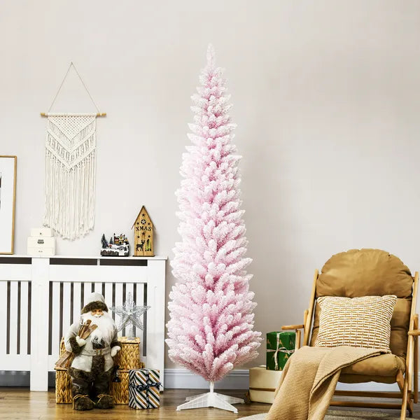 HOMCOM 7' Decorated Christmas Tree Snow Flocked Artificial Christmas Tree with Pencil Shape, Realistic Branches, Pink - product image 10