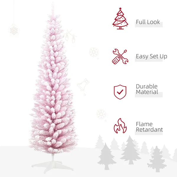 HOMCOM 7' Decorated Christmas Tree Snow Flocked Artificial Christmas Tree with Pencil Shape, Realistic Branches, Pink - product image 4