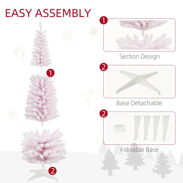 HOMCOM 7' Decorated Christmas Tree Snow Flocked Artificial Christmas Tree with Pencil Shape, Realistic Branches, Pink - product image 6