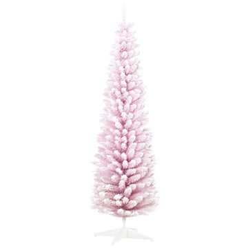 HOMCOM 7' Decorated Christmas Tree Snow Flocked Artificial Christmas Tree with Pencil Shape, Realistic Branches, Pink - product image 1