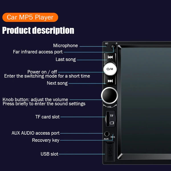 7 Inch Double DIN Bluetooth Car MP5 Player Touchscreen Stereo with Backup Camera - product view 4