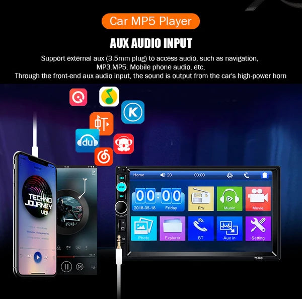 7 Inch Double DIN Bluetooth Car MP5 Player Touchscreen Stereo with Backup Camera - product view 9