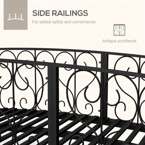 7' Metal Arch Garden Bridge Arc Footbridge with Side Railings Decorative Scrollwork, Black - product image 4