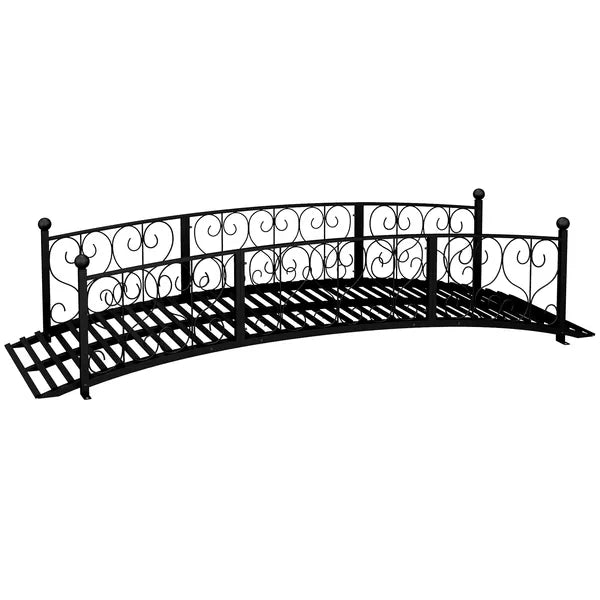 7' Metal Arch Garden Bridge Arc Footbridge with Side Railings Decorative Scrollwork, Black - product image 1