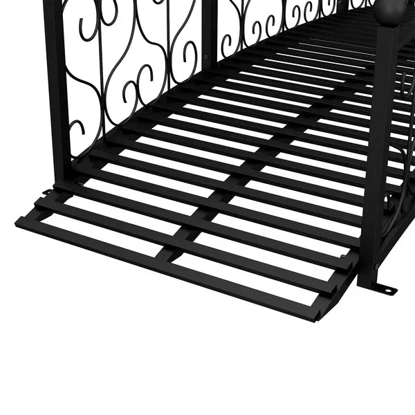 7' Metal Arch Garden Bridge Arc Footbridge with Side Railings Decorative Scrollwork, Black - product image 8