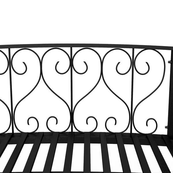 7' Metal Arch Garden Bridge Arc Footbridge with Side Railings Decorative Scrollwork, Black - product image 7