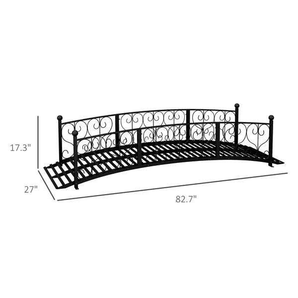 7' Metal Arch Garden Bridge Arc Footbridge with Side Railings Decorative Scrollwork, Black - product image 3