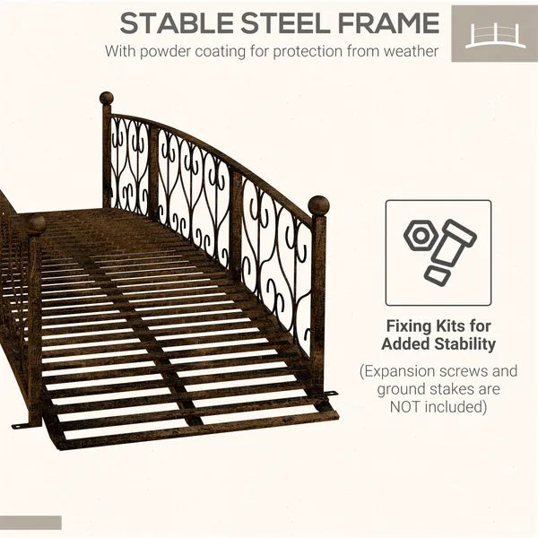 7' Metal Arch Garden Bridge Arc Footbridge with Side Railings Decorative Scrollwork, Bronze - product image 6