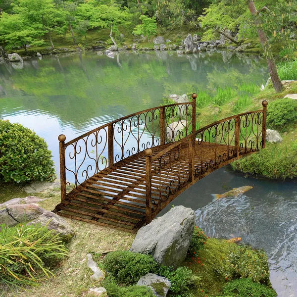 7' Metal Arch Garden Bridge Arc Footbridge with Side Railings Decorative Scrollwork, Bronze - product image 7